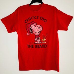 Snoopy Santa T-Shirt: "Chicks Dig the Beard" Small
